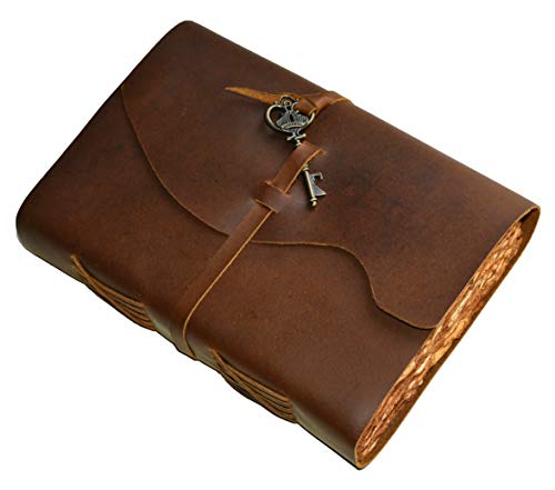 Image of LEATHER VILLAGE Green Leather Journal Key Lock, Fuchsia 10x7.