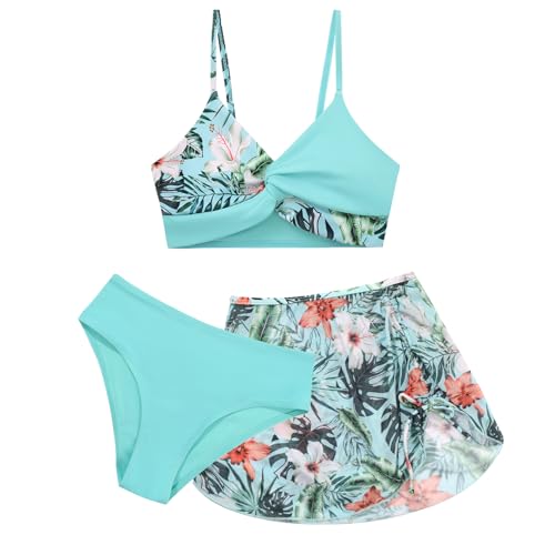 Maillot de bain 3 pièces fille à motif floral tropical avec jupe taille 9-16 ans