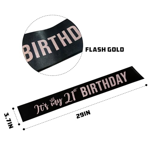Image of PYQWA It's My 21st Birthday Sash,Twenty One Birthday Sash Decor,Glitter Finally 21 Gifts for Women,Happy 21 Party Decorations