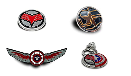 LIMITED TIME, Official Falcon & Winter Soldier PIN SET + Bonus Captain America / Falcon Keychain, (3 x Pins & Key Ring) Cover