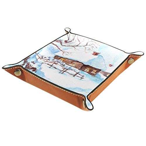 Preisvergleich Produktbild LynnsGraceland Tablett Leder,Winter-Iglu,Leder Münzen Tablettschlüssel für Schmuck,Telefon,Uhren,Süßigkeiten,C... für Männer & Frauen Großes Geschenk