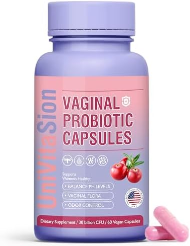 UniVitaSion Vaginal Probiotics for Women pH Balance, Lactobacillus Prebiotic Complex, Cranberry Extract, D-Mannose for Protect Vaginal Health Flora, Vaginal Odor Control – 30 Billion CFU, 60 Capsules