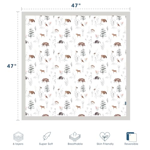 Image of GRSSDER Cotton Muslin Quilt Blanket - Silky Soft and Breathable Baby Blanket Quilt, Oversized Muslin Blankets for Newborns, Toddlers & Kids, 6 Layers Reversible Design for All Seasons, 47 inch x 47 inch
