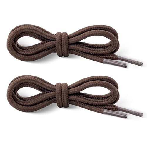 YLOKO 2 Pairs Round Boot Laces, 36” Heavy Duty Thick Shoelaces for Work Boots Sneakers Hiking Running Shoes, Outdoor Athletic Shoe Strings for Men Women - Brown