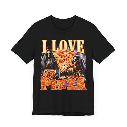 T-shirt squelette pizza noir : le look idéal pour vos soirées fast-food