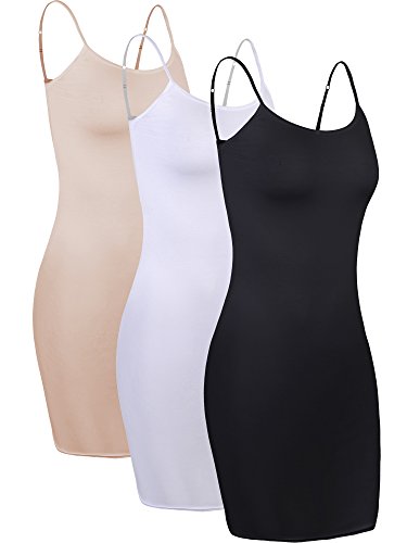 WILLBOND 3 Pieces Basic Cami Women Long Tanks Dress with Strap, Solid Color3