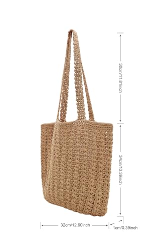 Image of TeeYee Boho Crochet Summer Handbag Handmade Cotton Rope Knit Shoulder Bags for Women Bohemia Tote for Travel