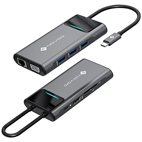 Image of Novoo By Realme Techlife 9in1 USB C with 4K @30Hz HDMI & VGA & 3USB 3.0 & SD /TF Slot & 100 /1000M Ethernet & USB-C PD100W & USB 2.0, for 2016-20 MacBook Pro, Samsung S8,S9,S10,Huawei Mate and USB C Laptop and SmartphoneB (NBR-9IN-1Pro)
