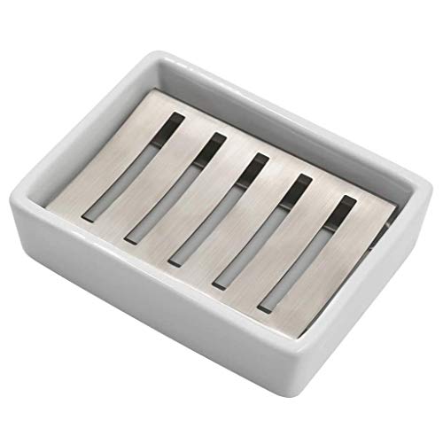 SUS304 - Jabonera de cerámica de acero inoxidable para cuarto de baño, doble capa, toallero autodrenante, no con jabón suave, limpieza fácil Cover