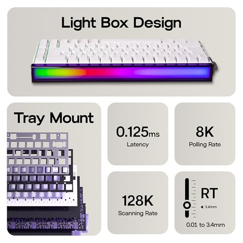 Image of MechLands Aula Hero68 HE Wired Magnetic Gaming Keyboard, Rapid Hall Effect Keyboard with 0.01mm Adjustable Actuation, 8kHz Polling, 5-Layer Sound Dampening, RGB Lightbox & Backlit (White)