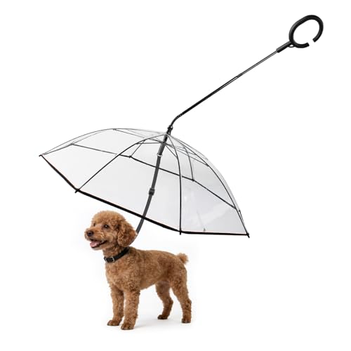 ENJOYING Dog Umbrella Small Breed Clear Pet Umbrella Leash for Small Dogs Self-Assembly Dog Umbrella with Adjustable Leash Keep Puppy Dry for Rainy Day Walks Angle Adjustable
