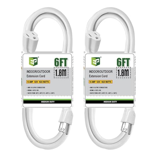 Image of EP 6FT Outdoor Extension Cord, 16 /3 SJTW Heavy Duty White 2PK, ETL Listed