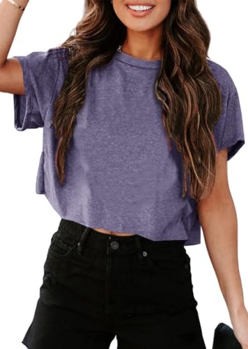 Image of UNCLECAT Womens Cropped T Shirts Summer Basic Short Sleeve Crop Tops