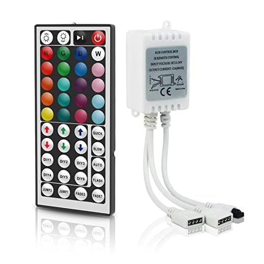 RGBZONE 2-Port 44 Keys Wireless IR Remote Controller with Receiver for RGB 3528 5050 LED Light Strip - Dual Outputs