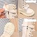 IWIHMIV Long Boots for Girls Lace Up Riding Boots Mid Calf Fashion Non Slip Side Zipper Plush High Booties（Beige,1