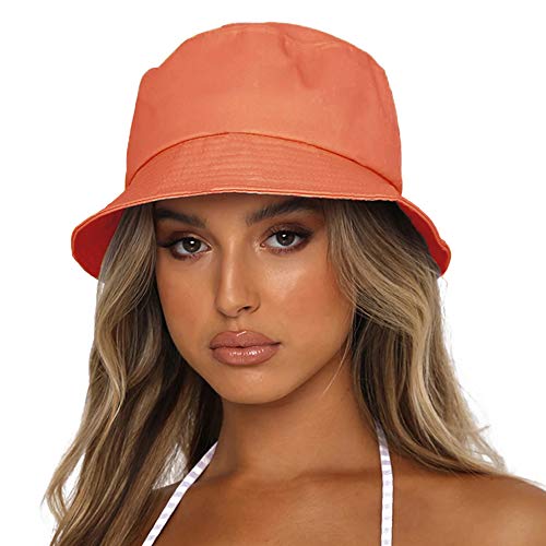 Image of Bucket Hat for Women Men, Reversible Cotton Summer Sun Beach Cap Solid Color Style