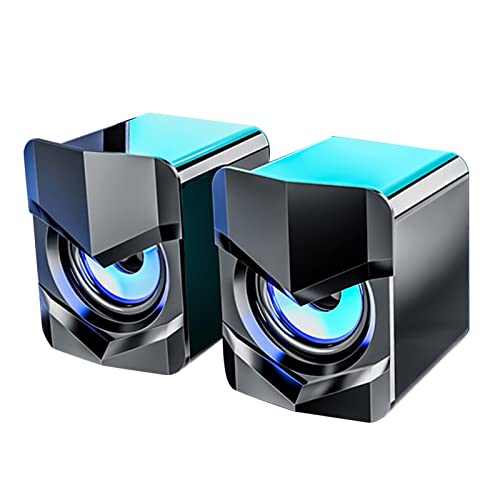 Computer Speaker with Super Bass, USB Powered, Desktop Hi Fi Stereo Surround Sound, 3.5mm Audio Port, Computer Speakers with Atmosphere Lighting for Home Office 158 Mini Speaker Bass Black
