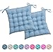 wometo Lot de 2 coussins de chaise - 40 x 40 cm - Coton - Bleu clair - Certifié Oeko-Tex - Aspect lin - Pour la maison et le jardin - Bandes de fixation pour un maintien sûr et confortable