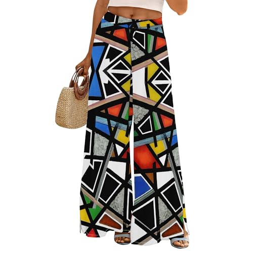 Womens Elegant Casual Wide Leg Pants African Ethnic Pattern Printed Loose Pants Comfortable High Waist Wide Leg Pants