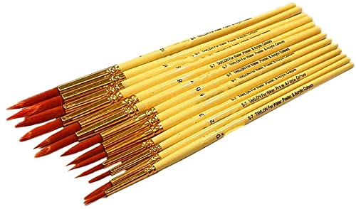 Kits de pinceles profesionales para pintura al óleo de acuarela, acrílico, cerdas de pelo de nailon sintético, mango de madera (redondo S-7, 13 piezas) Cover