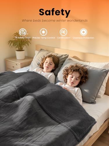 Electric Heated Blanket Full, Ultra‑Cozy Premium Flannel & Sherpa, Even Heat Distribution & Stable Temp, 1–10H Auto‑Off, 8 Temps (86–125.6°F), Overheat Protection, Ideal Gifts for Grandma