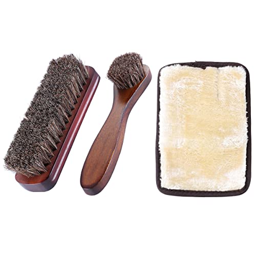 Horsehair Shoe Brush Kit - Horse Hair Bristles, Solid Wooden Handle, Leather Care, Polishing Gloves By MYCreator