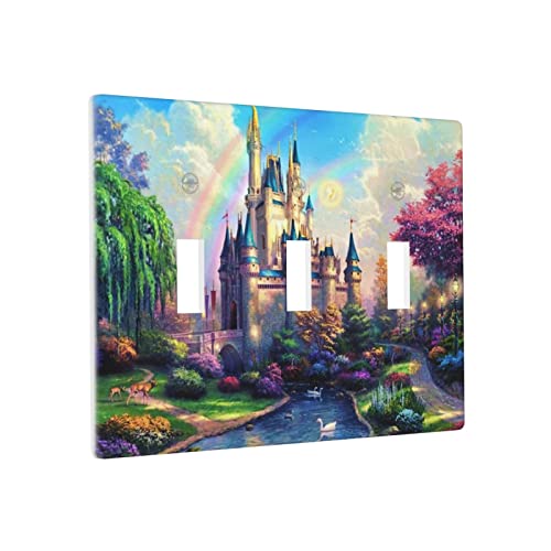 Castle Light Switch Cover Triple Toggle Decorative Wall Plate Outlet Electric Plug Covers Bathroom Decor Accessories #TOP1