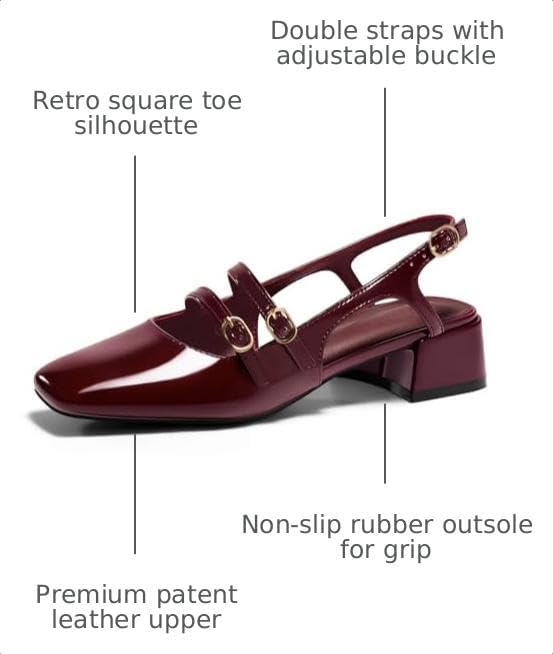  Women's Mary Jane Chunky Low Heels Slingback Pumps Closed Square Toe Wedding Dress Shoes thumbnail