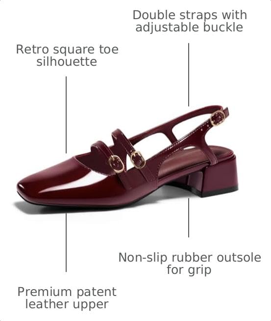 Image of Coutgo Women's Mary Jane Chunky Low Heels Slingback Pumps Closed Square Toe Wedding Dress Shoes