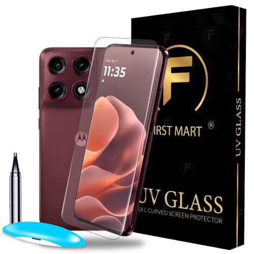 Image of FIRST MART UV Tempered Glass for Motorola Edge 70 Pro Plus, 9H Full-Glue Curved Screen Protector, HD Clear, Fingerprint Compatible Easy Installation | Crystal Clear