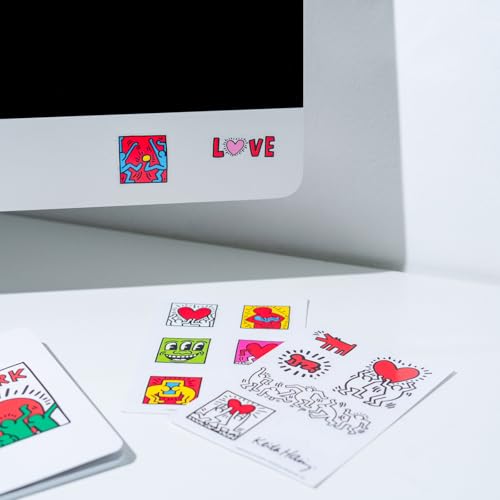 Grupo Erik Schreibwaren Keith Harting Kugelschreiber Bleistift mit Radiergummi - Federmäppchen Groß - Büroklammern - 4 Textmarker - Notizzettel Klebend Keith Haring Fanartikel