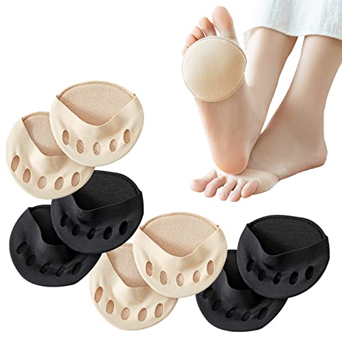 Women's Toe Pad Topper Liner Socks Nylon Sponge Cushion No Show Toeless Half Socks 4 Pairs Soft Non-Skid Invisible Relief Pain Blister for High Heels Flats Boots Mules Sandal