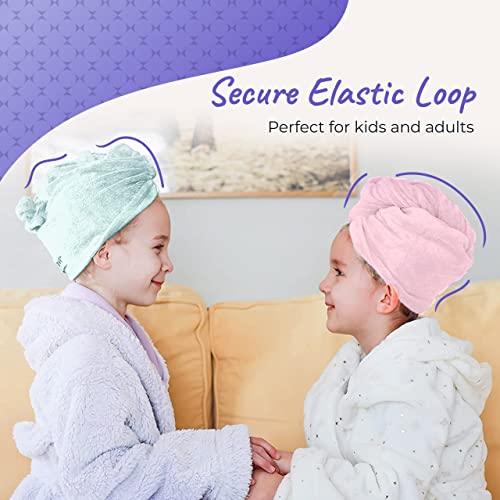 Turbie Twist Microfiber Hair Towel Wrap For Women And Men | 4 Pack | Quick Dry Turban For Drying Curly, Long & Thick Hair (Pink, Purple, Blue, Aqua) #TOP4