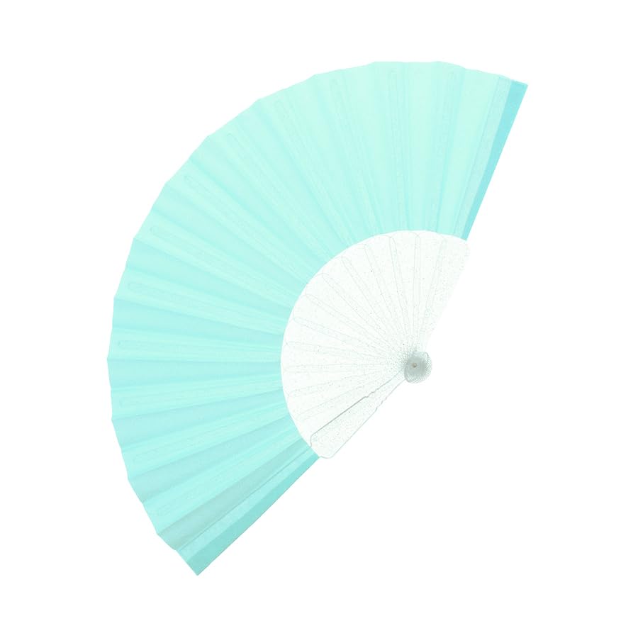 Plastic Folding Glitter Fabric Hand Fans for Festivals, Baby Blue
