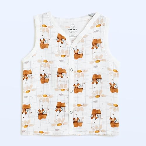 Image of The Boo Boo Club Organic Cotton Baby Jhabla | Pack of 4 Newborn Sleeveless Jabla | Newborn Infant Summer Wear | Soft & Breathable Muslin Fabric | Easy Button Closure Vest