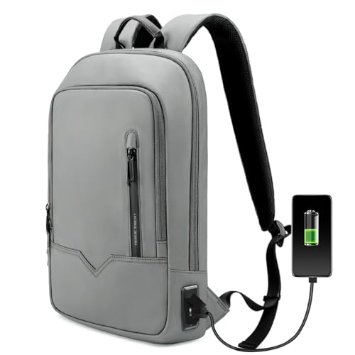HEROIC KNIGHT Mochila Ordenador Portátil Laptop 15.6'' Ergonómica con Puerto de Carga USB Impermeable Acolchada Elegante para Negocios Trabajo Escolar Estudio Diario Viaje Ocio Volumen 11L (Gris)