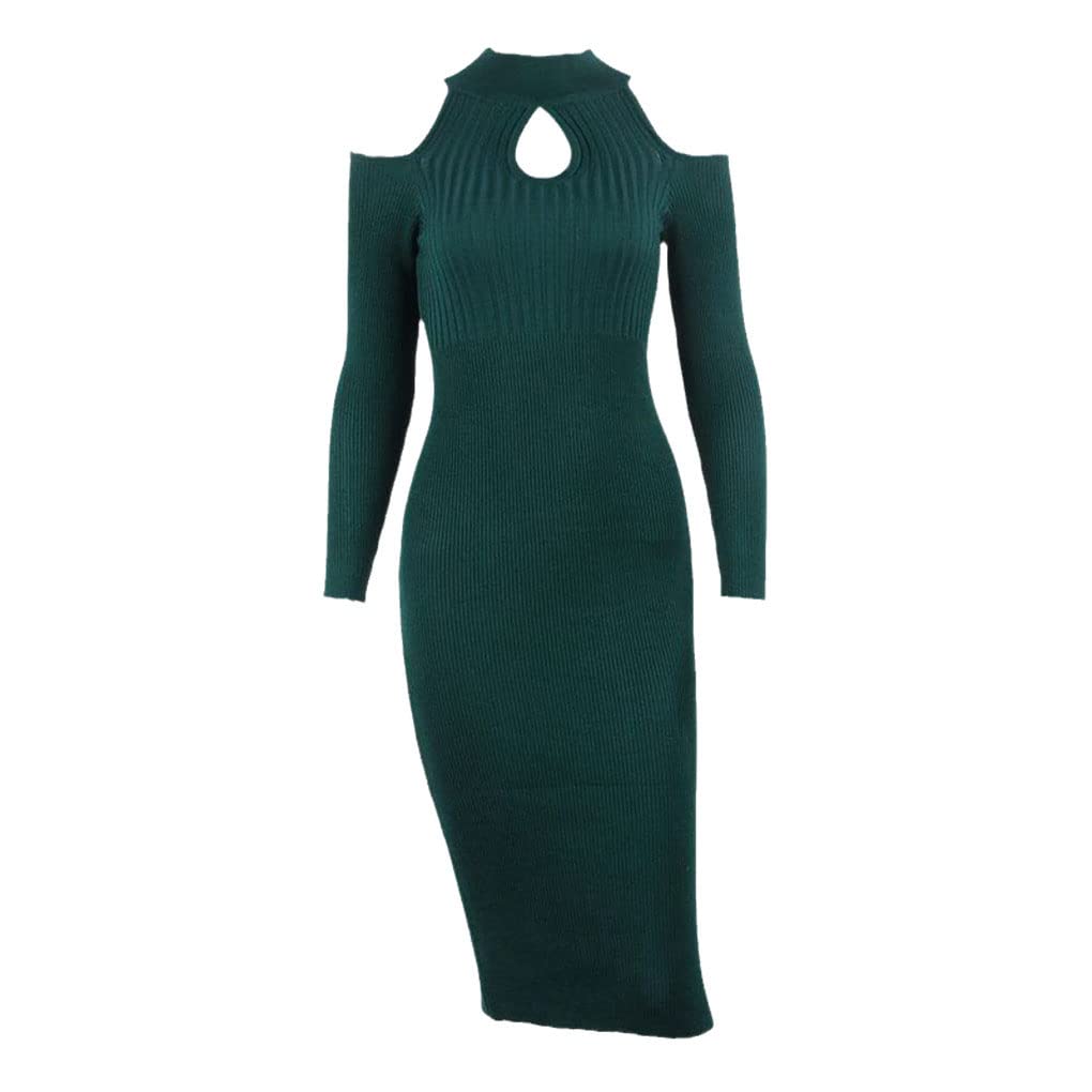 Vestido ajustado de mujer con hombros descubiertos para mujer, vestido de suéter de punto de lápiz de manga larga para otoño, invierno