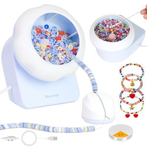 Seed Bead Spinner and Clay Bead Spinner 2-in-1 Electric Bead Spinner for Jewelry Making Bracelet Spinner and Necklace Making Machine with Bead Needles and Thread (Blue)