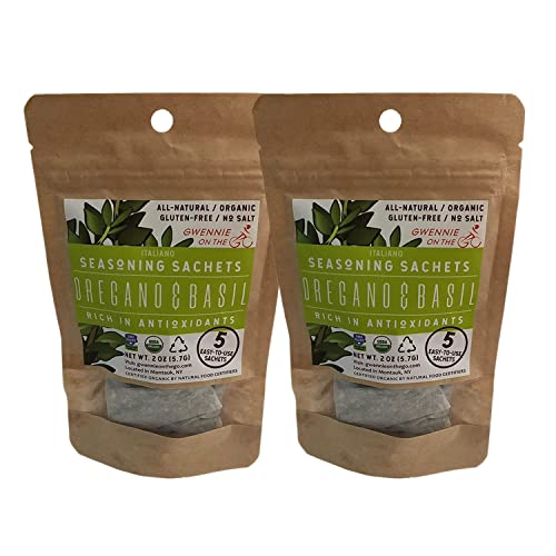 Gwennie on the GO – Seasoning Sachets | Oregano &amp; Basil | Certified Organic | Gluten- Free | Resealable Pouch | Seasoning Mix Packets for Soups &amp; Sauces | 2 Pack | 2oz