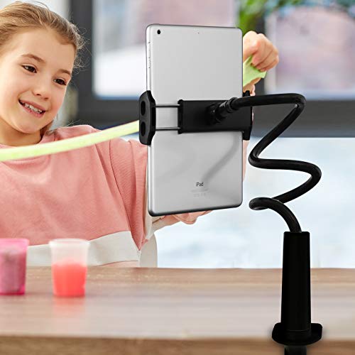 Aduro Solid-Grip iPad Stand Holder 360 Adjustable Universal Gooseneck Lazy Tablet Stand for Desk – Swivel Durable Rubberized Video Mount for Recording Holder (Black)