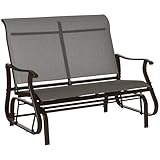 Outsunny 2-Person Outdoor Glider Bench，Patio Glider Loveseat Chair with Powder Coated Steel Frame，2 Seats Porch Rocking Glider for Backyard, Lawn, Garden and Porch, Mixed Grey