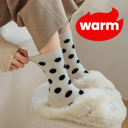Polka Dots Socks Wool Socks for Winter Women Warm Thick Cozy Crew Sock 6 Pairs High Ankle3