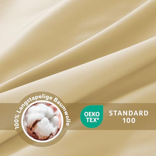 SOULFUL Satin Bettwäsche 200x200 Baumwolle Kühlend, Oeko-Tex, Dunkelbeige – Ansicht 5