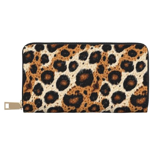 Leopard Pattern Print Wallet Women, Leather Bifold Multi Card Wallet, Long Purse Women's Wallets