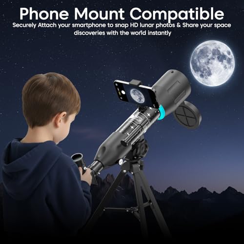 Image of Sounce StellarScope Astronomical Land and Sky Refractor Telescope with 96x Zoom, Fully Multi Coated Glass Optics, Alt Az Mount, Beginners to Explore Moon, Planets, Stars and Deep Sky Objects (Black)