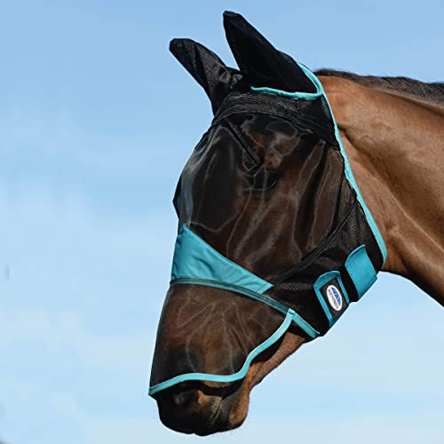 WeatherBeeta ComFiTec Fine Mesh Mask with Ears & Nose, Black/Turquoise, Warmblood