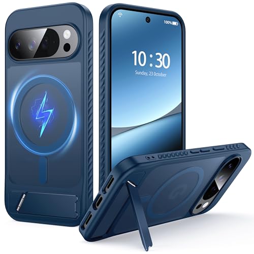 Image of for Google Pixel 10 Pro XL Case with MagSafe [Invisible Kickstand] [Charge While Standing] [Military Shockproof]Translucent Matte Soft Silicone Bumper for Pixel 10 Pro XL Phone Case Slim, Blue