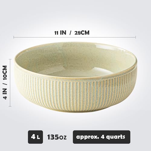 Tazón de cerámica Yundu 11 pulgadas 4 litros rayado verde miniatura 3