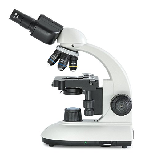 KERN Optics - Microscopio de laboratorio de luz diáfa, tubo monocular, acromático, blanco y negro, lente 4x/10x/20x/40x, LED de 3 W, transmisión