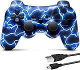 PS3 用 ワイヤレスコントローラー 6軸センサー DUAL SHOCK3 ゲームパット 互換対応 USB ケーブル 日本語説明書 (青い稲妻) image